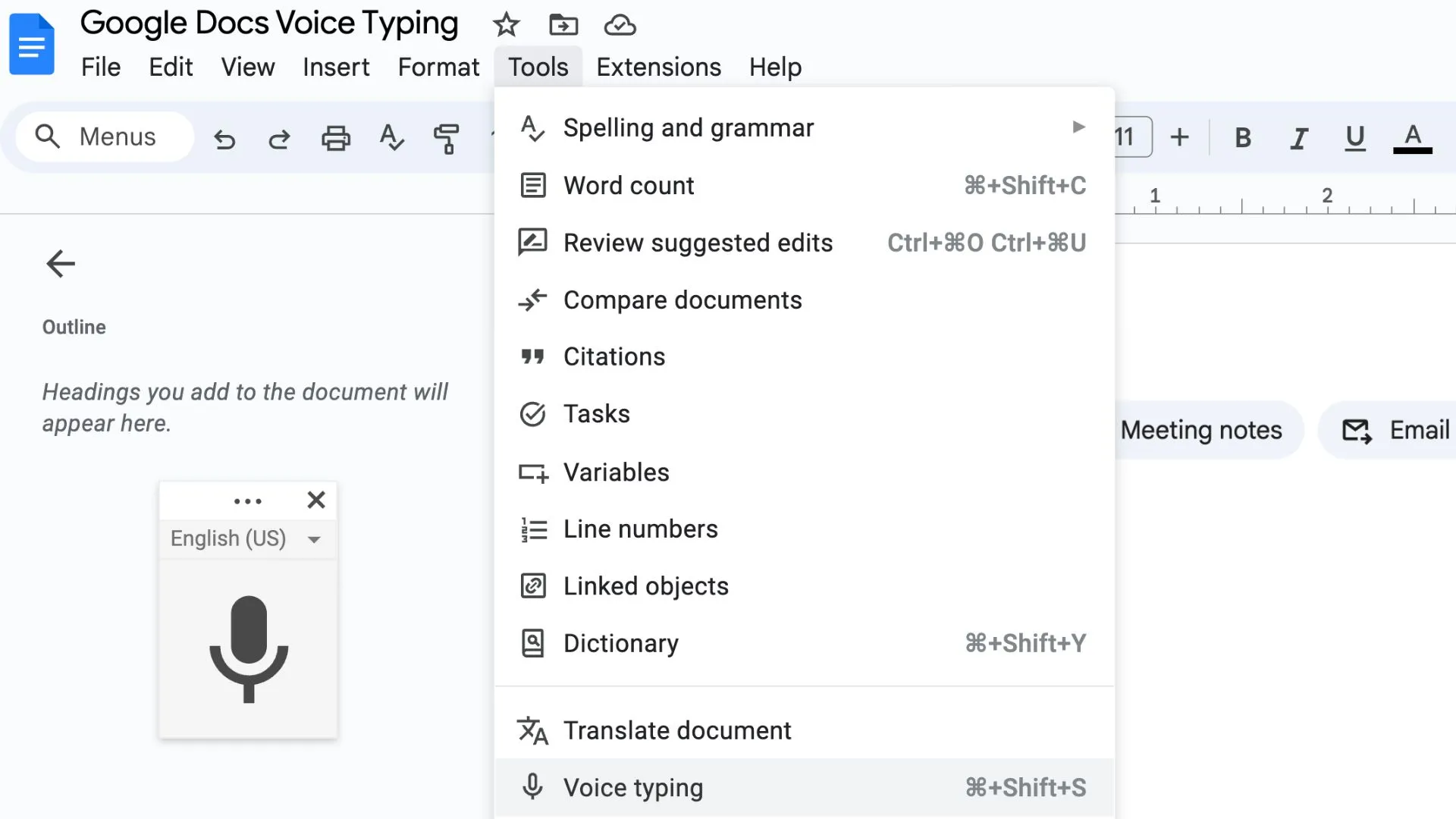 cara transkripsi otomatis di google docs